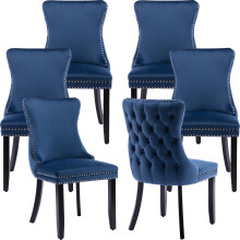 (Blue) Lux Velvet Tufted Kitchen Dining Chairs Set of 6