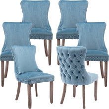 (Light Blue) Lux Velvet Tufted Kitchen Dining Chairs Set of 6