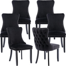 (Black) Lux Velvet Tufted Kitchen Dining Chairs Set of 6