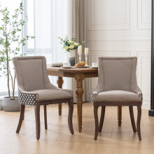 (Beige) Bewley Set of 2 Modern Upholstered Dining Chairs with Oak Wood Legs