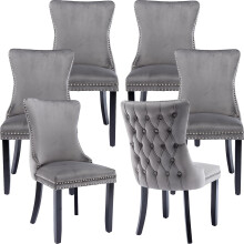 (Grey) Lux Velvet Tufted Kitchen Dining Chairs Set of 6