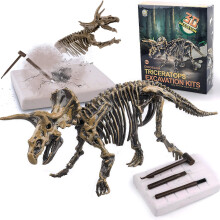 Dinosaur Excavation Kit with 3D Triceratops Skeleton Fossil Dig, STEM Science Toy for Kids