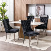 (Black) Winchester Set of 4 Velvet Upholstered Dining Chairs with Silver Steel Legs