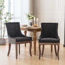 (Black) Bewley Set of 2 Modern Upholstered Dining Chairs with Oak Wood Legs