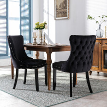(Black) Lux Velvet Tufted Kitchen Dining Chairs Set of 2