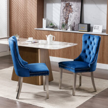 (Blue) Winchester Set of 2 Velvet Upholstered Dining Chairs with Silver Steel Legs