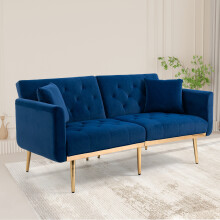 (Navy) 2-Seater Velvet Sofa with Adjustable Backrest & Gold Legs