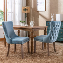(Light Blue) Lux Velvet Tufted Kitchen Dining Chairs Set of 2