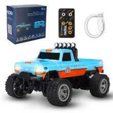 Remote Control Monster Truck 1:64 Scale Speed RC Truck with LED Lights and Trailer Blue