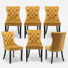 (Yellow) Winchester Set of 6 Velvet Upholstered Dining Chairs with Wood Legs