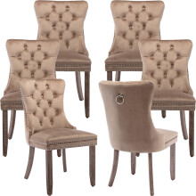 (Brown) Winchester Set of 6 Velvet Upholstered Dining Chairs with Wood Legs