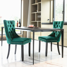 (Green) Winchester Set of 2 Velvet Upholstered Dining Chairs with Wood Legs