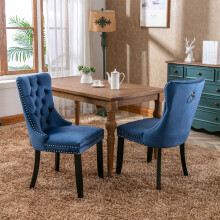 (Blue) Winchester Set of 2 Velvet Upholstered Dining Chairs with Wood Legs