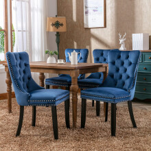 (Blue) Winchester Set of 4 Velvet Upholstered Dining Chairs with Wood Legs