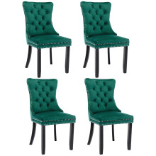 (Green) Winchester Set of 4 Velvet Upholstered Dining Chairs with Wood Legs