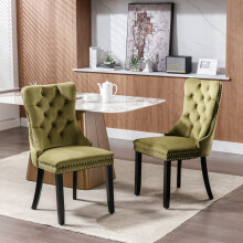 (Olive Green) Winchester Set of 2 Velvet Upholstered Dining Chairs with Wood Legs