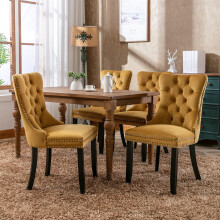 (Yellow) Winchester Set of 2 Velvet Upholstered Dining Chairs with Wood Legs