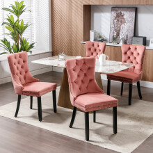 (Pink) Winchester Set of 4 Velvet Upholstered Dining Chairs with Wood Legs