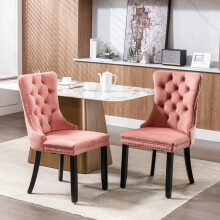 (Pink) Winchester Set of 2 Velvet Upholstered Dining Chairs with Wood Legs