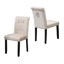 (Beige) Luxury Set of 2 Velvet Dining Chairs with Nailhead Trim and wood legs