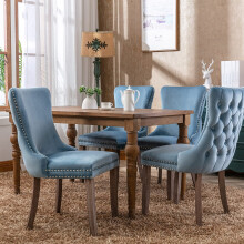 (Light Blue) Lux Velvet Tufted Kitchen Dining Chairs Set of 4