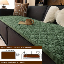 (Blackish Green, 3 seater 69.85*179.83cm) 1pc Mao Dou Dou Thickened Plush Non-Slip Checkered Quilted Sofa Cover, Comfortable, Soft, and Non