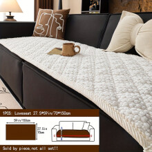 (Off White, Loveseat 69.85*149.86cm) 1pc Mao Dou Dou Thickened Plush Non-Slip Checkered Quilted Sofa Cover, Comfortable, Soft, and Non