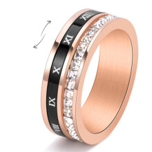 Mens Wedding Band Spinner Ring Rose Gold Stainless Steel Fidget Ring with Zirconia Stones for Anxiety
