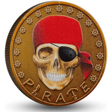 Pirate Challenge Coin with Skull Pirate Design, Antique Finish Metal Collectible for Nautical Events