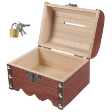 Wooden Piggy Bank with Lock Retro Pirate Treasure Chest Money Box Decorative Trinket Storage