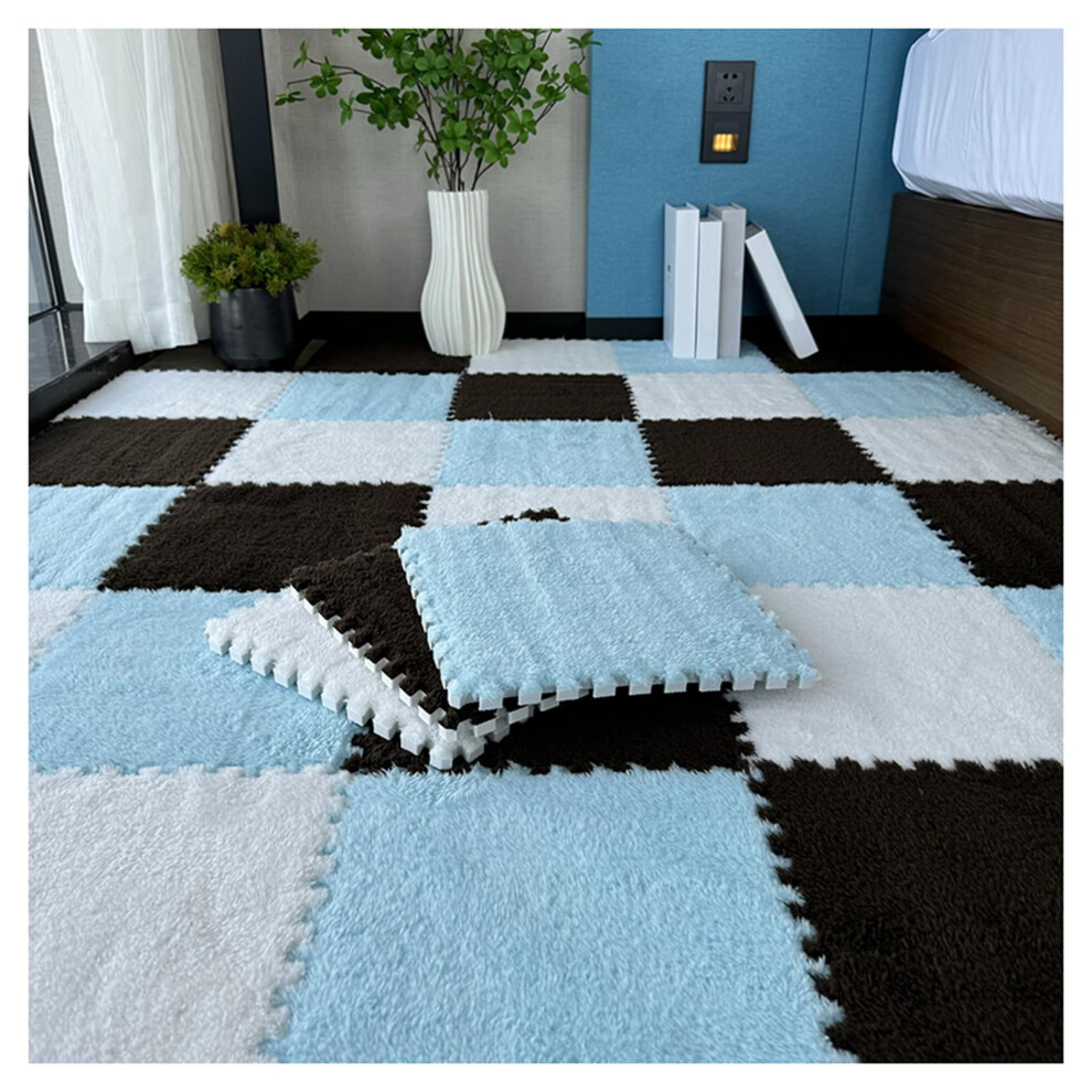 50Pcs Soft Plush Interlocking Foam Floor Mat 12X12in Multi‑Color Puzzle Tiles With Border For Home Playroom Decor Dark/Brown/Blue