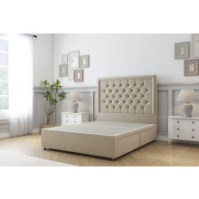(4' Small Double, Almond) Sloomy Montana Coniston Divan Bed Base 2 Drawers Same Side With 26" Strutted Headboard