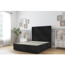 (4' Small Double, Black) Sloomy Montana Naples Divan Bed Base 2 Drawers Same Side With 54" Floor Standing Headboard