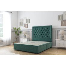 (2'6 Small Single, Emerald) Sloomy Montana Plush Divan Bed Base 2 Drawers Same Side With 54" Floor Standing Headboard