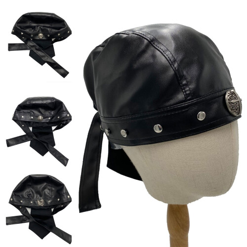 Unisex Motorcycling Hat Soft PU Leather Skull Hat with-Type D 1