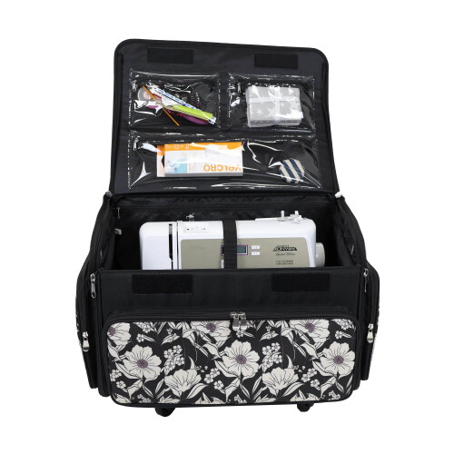 XL 4 Wheel Collapsible Rolling Sewing Machine Storage Case, Artistic Floral 1