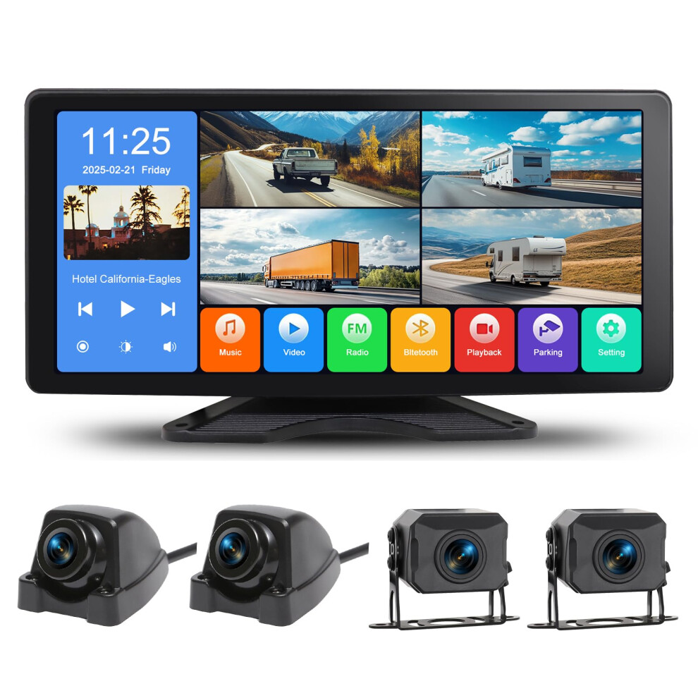Wireless Backup Camera System 11' Touchscreen 4Ch 1080P Night Vision Ip69k Waterproof Dvr For Truck Rv Trailer 9045646549835