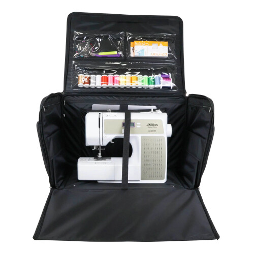 XXL 4 Wheel Collapsible Rolling Sewing Machine Storage Case, Black Quilted 1