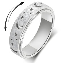 Stainless Steel Spinner Ring for Women and Men, Adjustable Moon Star Anxiety Ring Size 610, Comfort Fit