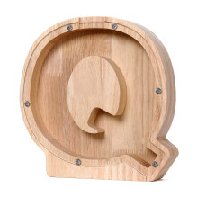 Large Wooden Letter Piggy Bank Q, Coin Bank for Kids, Visible Saving Display, DIY Gift Decor