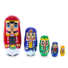 Wooden Nutcracker Nesting Dolls Set of 5, 5.5 Inches Hand Painted Solid Wood Christmas Decor