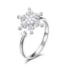 Anxiety Ring for Women Adjustable Open Spinner with Cubic Zirconia Snowflake for Stress Relief