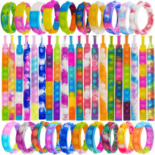 60pcs Pop Fidget Bracelet Set, Multicolor Silicone Bands for Kids and Adults, Stress Relief Classroom Prizes