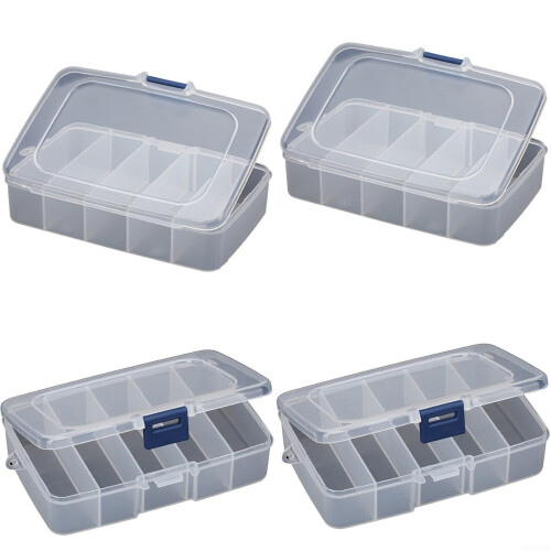 Clear Storage Boxes 4 Pack, Transparent Craft Organizer for Small Items, Durable and Easy Carry