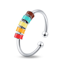 Sterling Silver Fidget Ring for Women Adjustable Spinner with Colorful Enamel Beads Anti Anxiety Gift