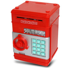 Kids ATM Piggy Bank Electronic Money Saving Box with Secure Lock and Large Capacity Safe Toy Red