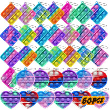 50 Pack Mini Pop It Fidget Toys Keychain, Silicone Bubble Sensory Toy for Kids and Adults, Random Colors
