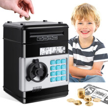 Electronic Piggy Bank for Kids Age 310, Mini ATM Coin Box Toy with Electronic Coin Recognition, Black