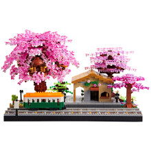 Cherry Blossom Building Blocks 3668 Micro Pieces Japanese Architecture Train Station Display Model for Adults