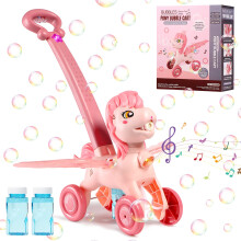 Unicorn Bubble Machine for Toddlers Age 3+, Automatic Pink Bubble Blower Toy with Solution for Outdoor Play